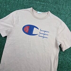 Champion Heritage Mens Pink Graphic T-Shirt Large Triple Script Logo Tee